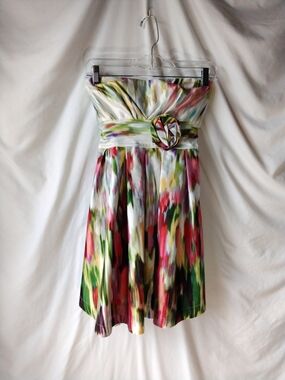 Teeze Me Strapless Floral Watercolor Print Mini Dress - White Multi